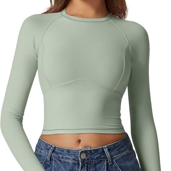 QINSEN Tops - QINSEN Womens Crewneck Long Sleeve Shirt Double Lined Basic Tees Side Ruched
